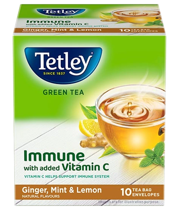 Tetley Green Tea Ginger Mint Lemon, 10 Bags