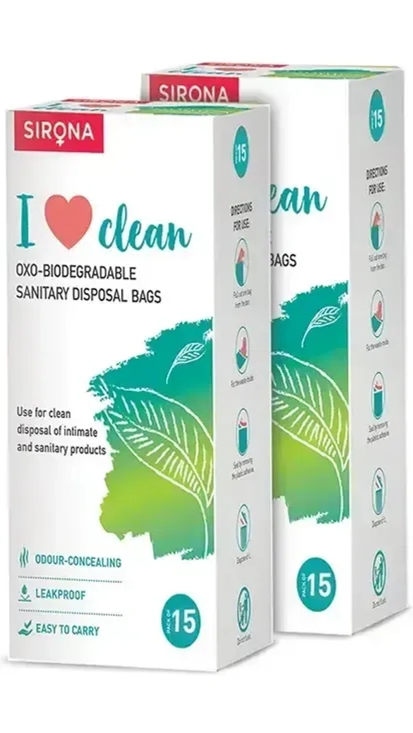 Sirona Sanitary and Diapers Disposal Bag (2 Pack of 15 Each), 30 bags