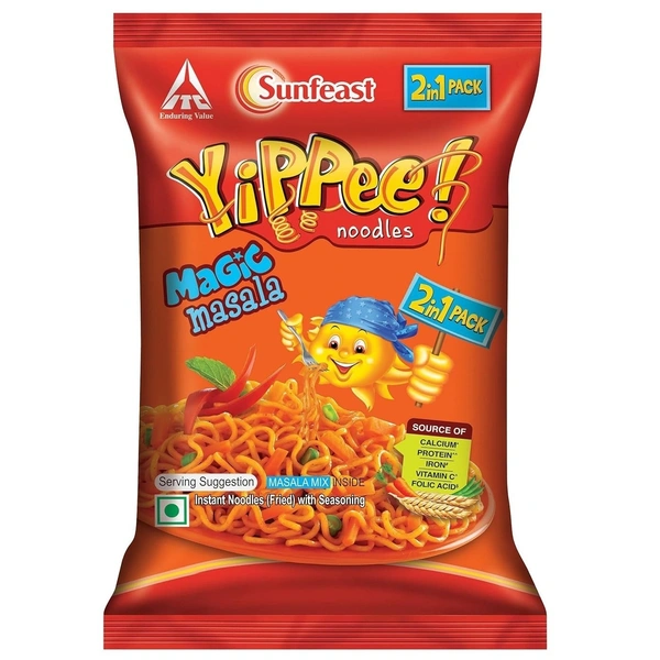 Sunfeast Yippee Noodles Magic Masala 2 in 1 Pouch, 135g