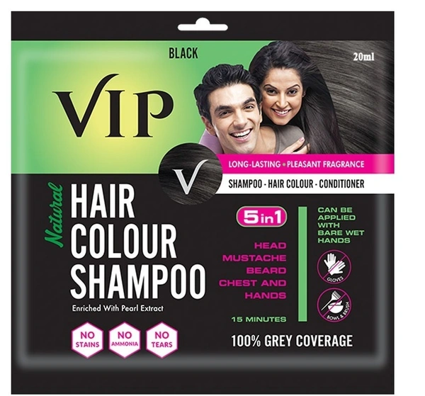 VIP Hair Colour Shampoo Black Pouch, 20ml