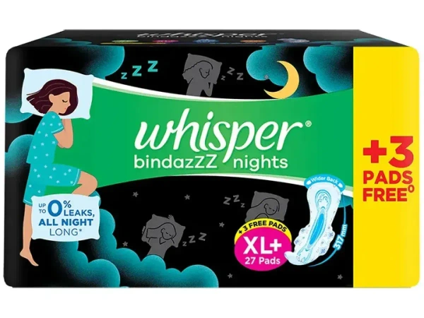 Whisper Bindazzz Nights Sanitary Pads XL+, 27 pads