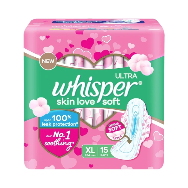 Whisper Ultra Soft Sanitary Pads XL Plus, 15 Pieces