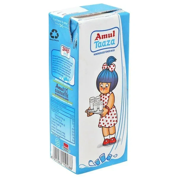 Amul Taaza Homogenised Toned Milk, 200ml Carton