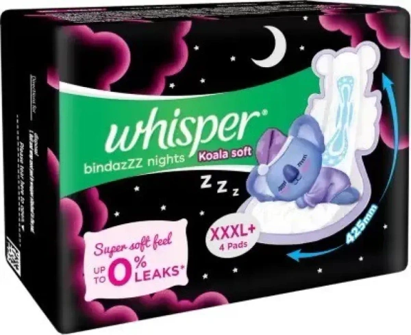 Whisper Bindazzz Nights Koala Soft Sanitary Pads XXXL+, 4 pads