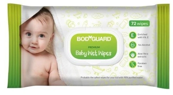 BodyGuard Premium Paraben Free Baby Wet Wipes with Aloe Vera (1 Pack, 72 each), 72 wipes