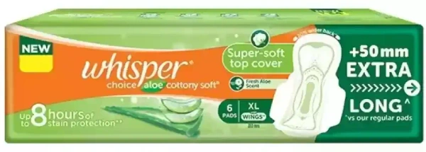 Whisper Choice Aloe cottony Soft Extra Long , 6 pads
