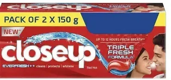 Closeup Toothpaste Everfresh Plus Red Hot Triple Fresh Formula Pack of 2X150g Tube, 300g