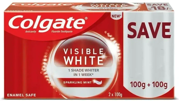 Colgate Visible White Toothpaste - Sparkling Mint, 200 g (2 pcs x 100g)