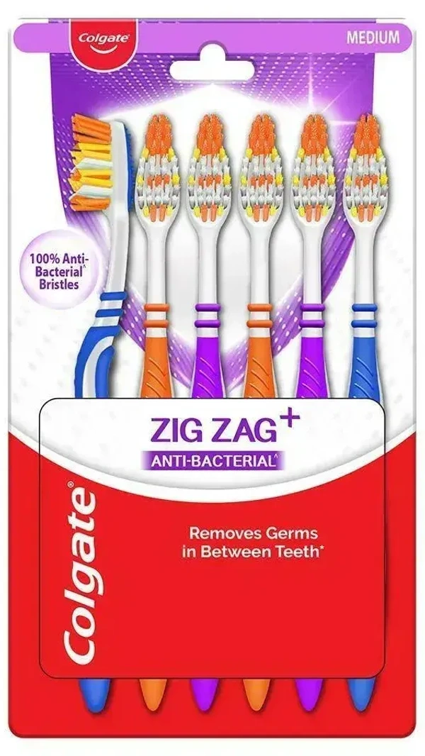 Colgate Zigzag Plus Anti - Bacterial Medium Toothbrush 6 in One Pack, 1 pcs