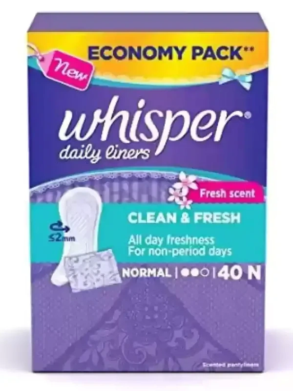 Whisper Daily Liners Fresh Scent Clean& Fresh Normal, 40 sheets