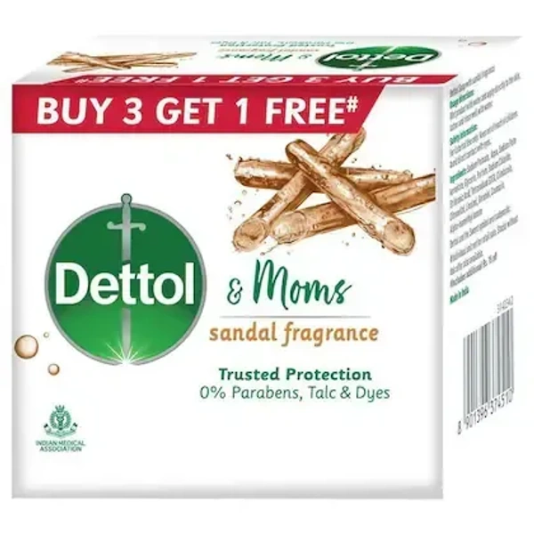 Dettol& Moms with Sandal Fragrance Soap,buy 3 get 1 free, 75g