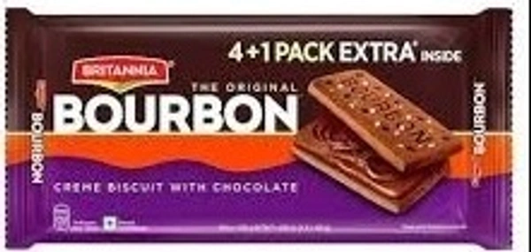 Britannia Biscuits Bourbon Chocolate Cream Biscuit Buy 4x100g Get 1 Free, 500g