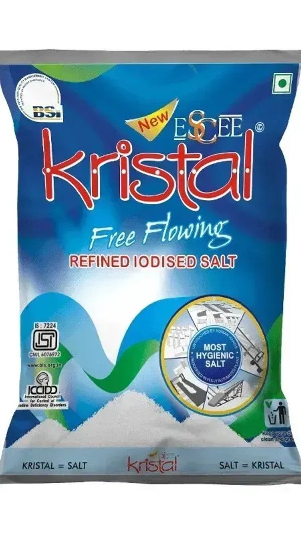 Kristal Free Flowing Refined Iodised Salt, 1 kg