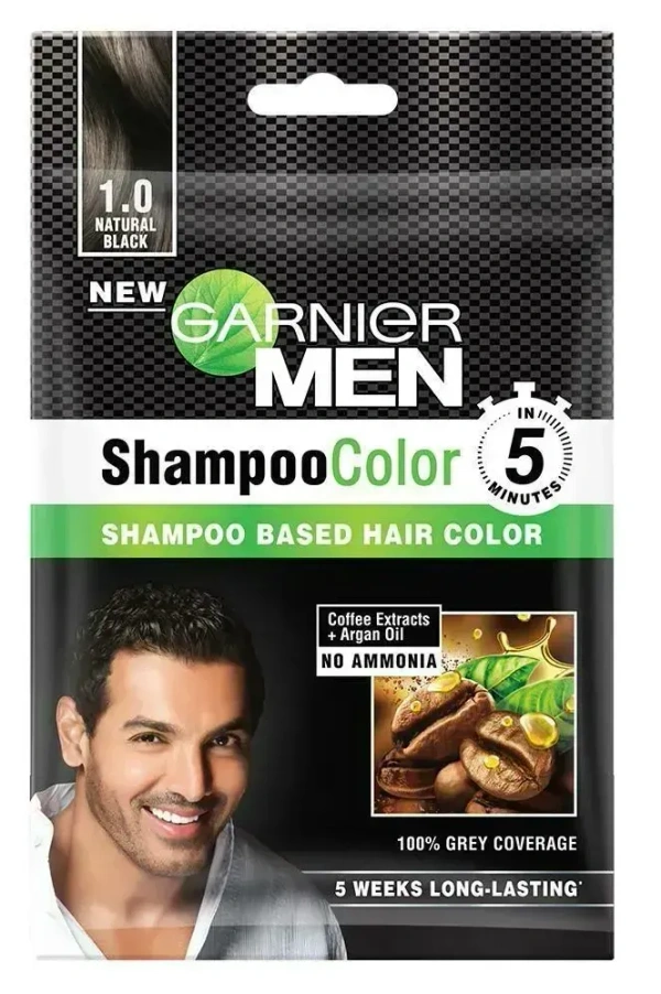 Garnier Men Shampoo Color Shade 1.0 Natural Black, 10ml + 10ml
