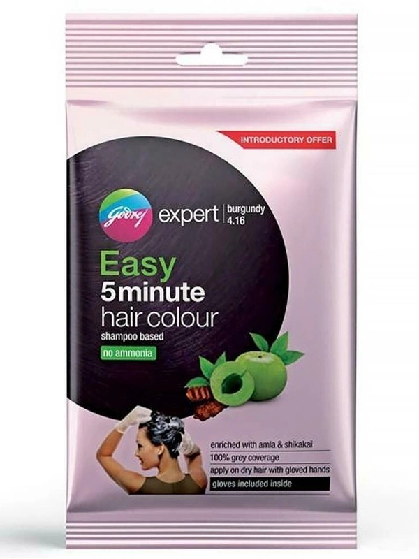 Godrej Expert Hair Colour Shampoo Sachet Enriched With Amla& Shikakai (Burgundy 4.16), 20ml