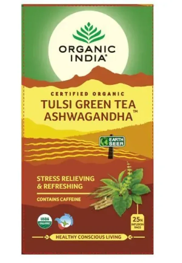 Organic India Tulsi Green Tea Ashwagandha, 25 Bags