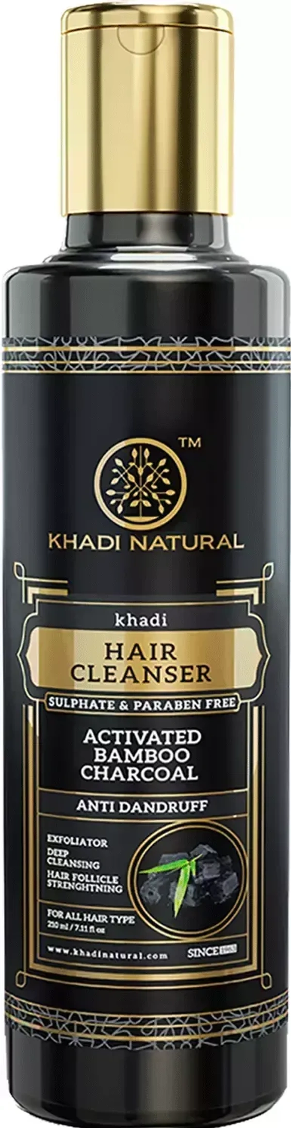 Khadi Herbal Charcoal Cleanser/Shampoo With Activated Bamboo Charcoal Sulphate Paraben Free, 210ml