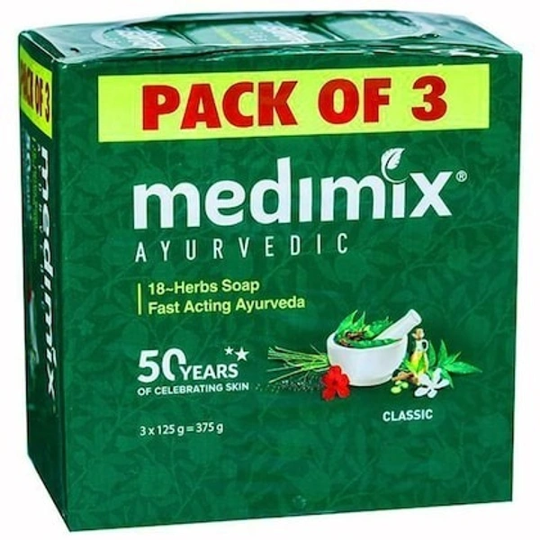 Medimix Ayurvedic Soap With 18 Herbs Pack of 3x125g, 375g