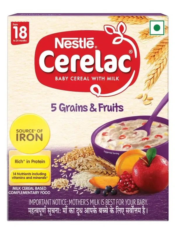 Nestle Cerelac Baby Cereal With Milk 5 Grain& Fruits From 18 To 24 Months Carton, 300g