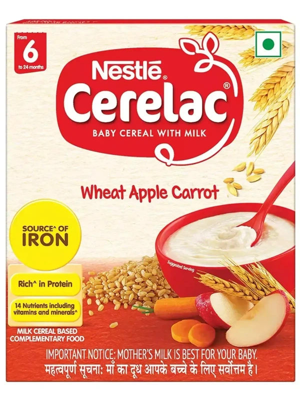 Nestle Cerelac Baby Cereal With Milk Wheat Apple Carrot From 6 To 12 Months, 300g