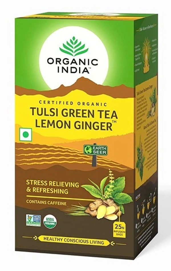 Organic India Tulsi Green Tea Lemon Ginger, 25 Bags