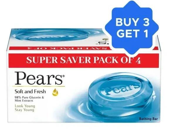 Pears Soft& Fresh Soap (Buy 3X125 Get 1 Free), 500g