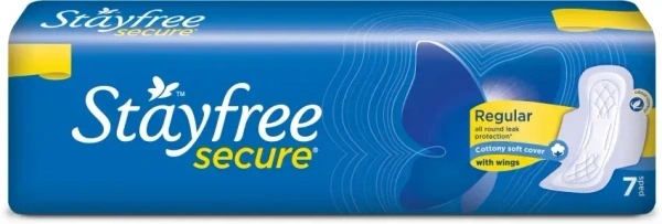Stayfree Secure Cottony Soft Cover Regular With Wings, 7 pads