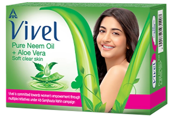 Vivel Bathing Soap Pure Neem Oil + Aloe Vera Soft Skin, 57g