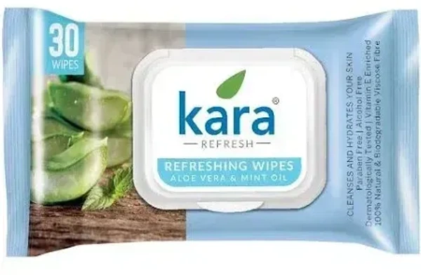 Kara Refreshing Wipes Aloe Vera& Mint Oil 30 Nos