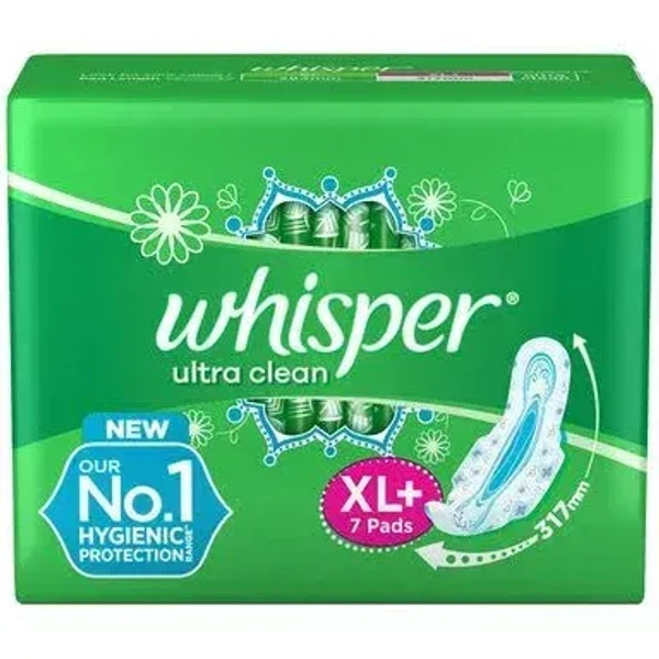 Whisper Ultra Clean Sanitary Pads Xl+ Wings, 7 pcs
