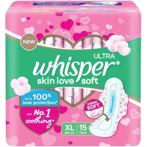 Whisper Ultra Soft Air Fresh Sanitary Pads XL, 15 pads