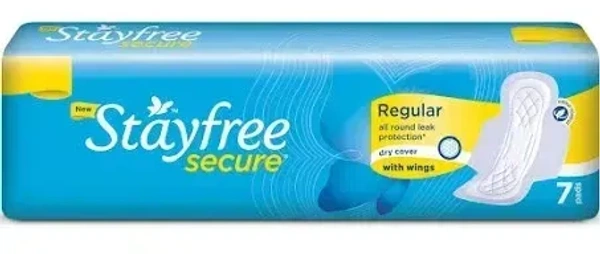 Stayfree Secure Regular Dry Cover With Wings, 7 pads