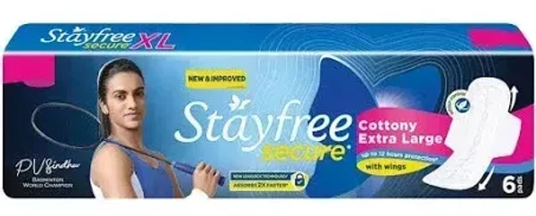 Stayfree Secure Extra Large Dry Cover with Wings, 6 pads