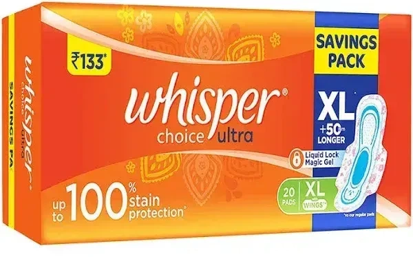 Whisper Choice Ultra Sanitary Pads Extra Large, 20 pads