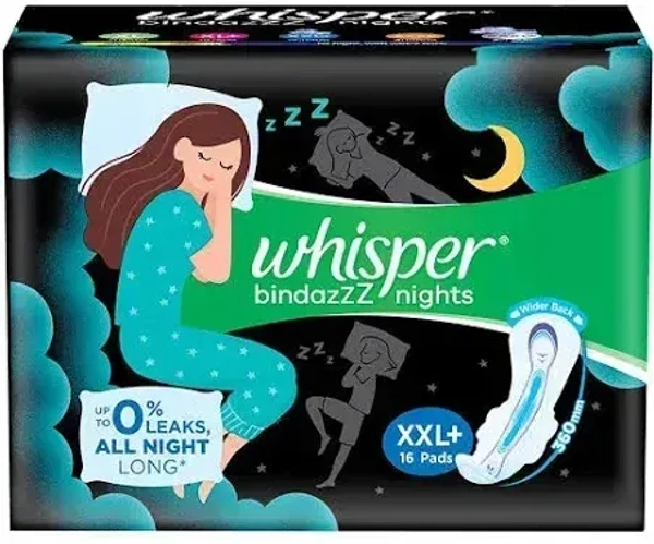 Whisper Bindazzz Nights XXL+ Sanitary Pad, 16 pcs