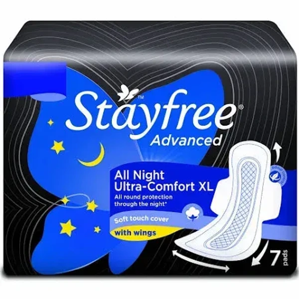Stayfree Advanced All Night Ultra Comfort XL With Wings, 7 pads