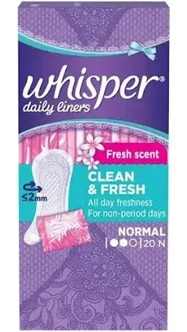 Whisper Sanitary Pads Daily Liners Clean Andfresh (20N) Fresh Scent