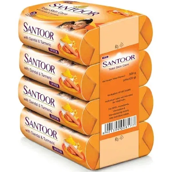 Santoor Sandal& Turmeric Soap (Pack of 4), 192g