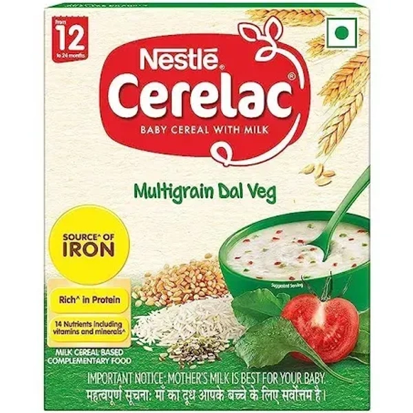 Nestle Cerelac Baby Cereal With Milk Multigrain Dal Veg From 12 To 24 Months Carton, 300g