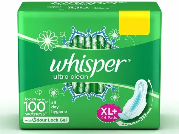 Whisper Sanitary Pads Extra Large Plus Clean Ultra, 44 pcs