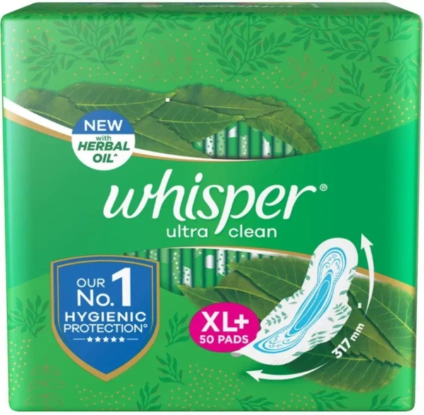 Whisper Ultra Clean Xl+ Sanitary Pads, 50 pcs