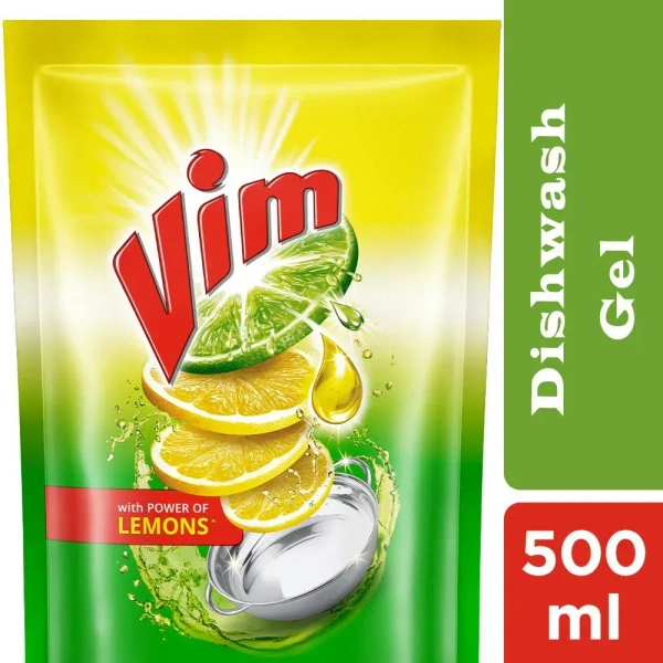 Vim Lemon Dishwash Liquid Gel Refill Pouch, 500ml