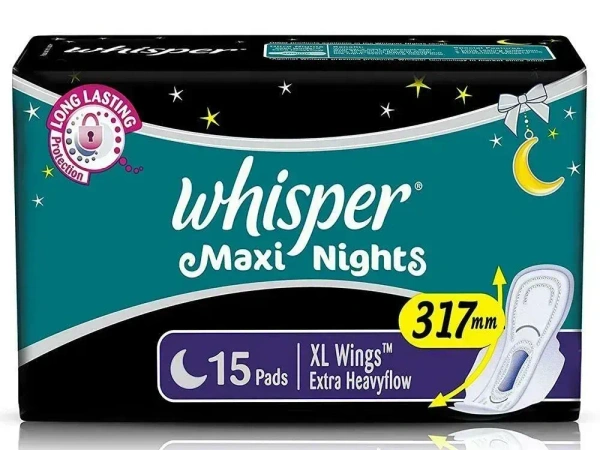 Whisper Maxi Overnight Sanitary Pads XL Wings, 15 pads