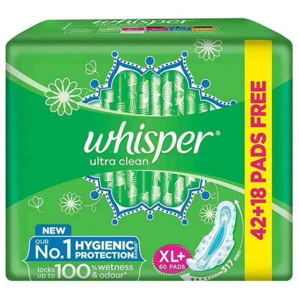 Whisper Ultra Clean XL Plus Wings 60's Extra Large (60 Pads)