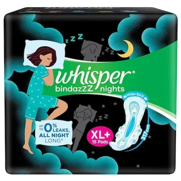 Whisper Ultra Night Sanitary Pads for Women, XL 15 Napkins