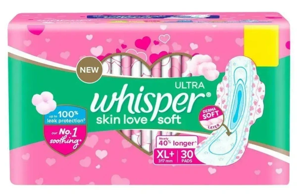 Whisper Ultra Soft Air Fresh Sanitary Pad XL+, 30 pads