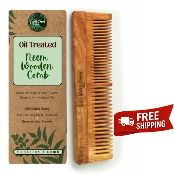 Greenloverstore 100% Pure Oil Treated Neem Wooden Dual Side Comb From Kerala 