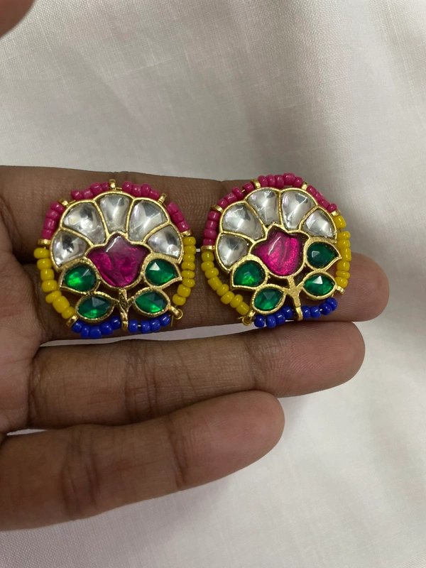 Lata Fusion Lotus Stud- Multicolour With White Petal Stones