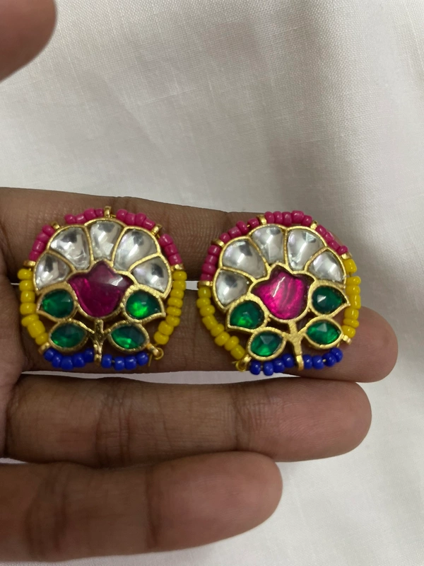 Lata Fusion Lotus Stud- Multicolour With White Petal Stones