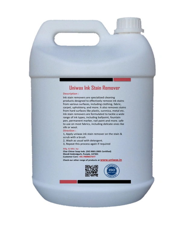 Uniwax Ink Remover, Ballpoint Pen, Fountain Pen, Ink, Permanent Marker, Gel Pen Stain Remover from Fabric and Furniture - 5 liter